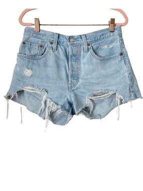 Levis Shorts Womens Size 28 501 High Rise Distressed Denim Cotton Button Fly